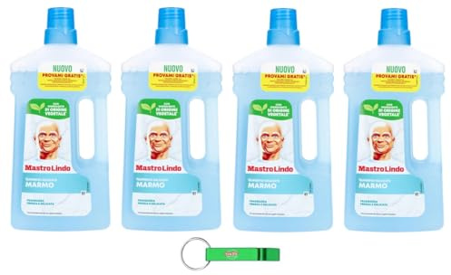 Mastro Lindo Liquido Pavimenti Marmo - Limpiador líquido para suelos (4 unidades, ideal para superficies delicadas de mármol, 930 ml, incluye llavero Beni Culinari gratuito)