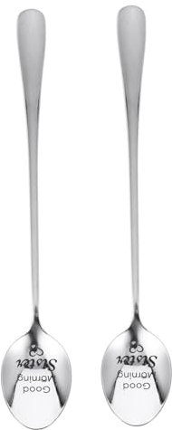 OFFSCH 2 Cucharas de Postre de Acero Inoxidable, Cucharas Mezcladoras para Taza de Té y Café, Acabado Espejo, Aptas para Lavavajillas, Regalos Hermana