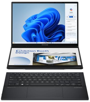 ASUS ZENBOOK PRO DUO OLED UX8406CA 14 OLED 2880X1800, DUAL SCREEN TOUCH, INTEL CORE ULTRA 9 285H, 32 GB DDR5, SSD 2 TB NVME, WINDOWS 11, WIFI 7, WEBCAM IR, ALIMENTATORE INCLUSO