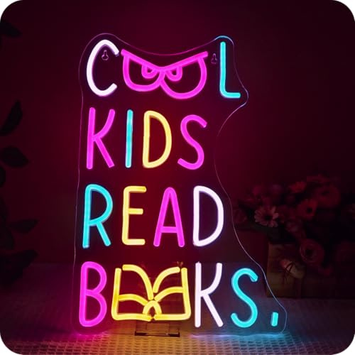 Wanxing Cool Kids Read Books Neon Schild,Led Schild mit dimmbaren Schaltern,Neon Sign Geschenke für Jungen und Mädchen Lesezimmer,Hängedekorationen,Bibliothek,Klassenzimmer,Leseecke