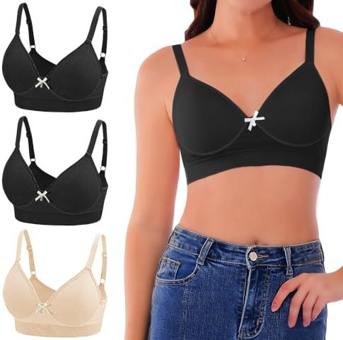3 st bh för kvinnor utan bygel med vadderad, bekväm bralette, t-shirt, bh, bysthållare, topp, klassisk bh, yoga-set, sportbehå för kvinnor, mjuk – S–XL, svart beige, XL