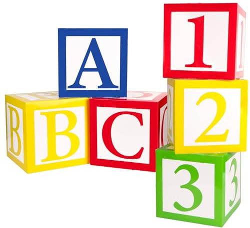BETESSIN Einschulung Ballon Box - 6 Stück Einschulung Boxen mit Buchstaben ABC & Zahlen123 - Schuleinführung Deko - Geschenkboxen zum Schulanfang Ballonbox (25x25x25cm)