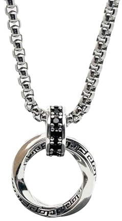Auriselle Collar colgante hombre Viking Eternity Infinity Mobius, superficie chapada en plata, inscripción grabada, longitud ajustable, joyería vintage, accesorios, regalo hombres y niños, 60 cm