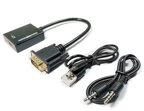 Adaptador VGA a HDMI, Convertidor VGA a HDMI 1080p con Cable de Audio 3.5mm y USB para Alimentación, Adaptador Macho a Hembra para Ordenador Portátil PC Monitor Proyector TV, Transmisión Video y Audio