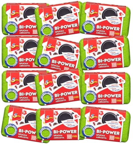 SUPERFIVE, Spugna Bi-Power, Spugna Doppio Lato con Microfibra e Nylon Abrasivo, Super Assorbente (Standard, 12, unità)