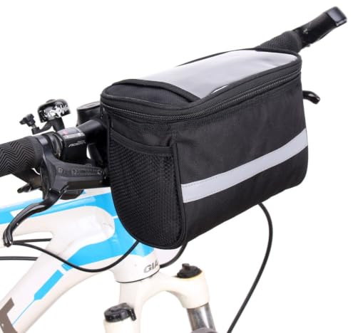 WEFHEF Bolsa para Manillar de Bicicleta, Bolsa para Bicicleta de Montaña 20 x 15 x 10 cm, Cesta de Bicicleta Delantera con Soporte para Teléfono y Cinta Reflectante para Bicicleta MTB y Ciclismo