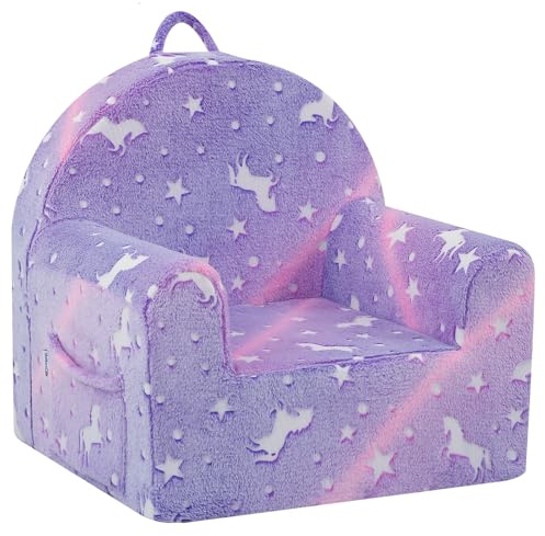 MeMoreCool Comfy Toddler Chair for 1-3 Years Old, Glow Unicorn Kids Reading Chair, Soft Plush Toddler Armchair, Cozy Foam Lounge Kids Armchair for Baby Room, Living Room, Playroom, Reading Nook