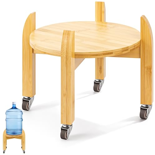 Rolling Water Dispenser Stand with Wheels - Universal Bamboo Caddy for 3 to 5 Gallon Jugs, Beverage Taps, and Detergent Dispensers