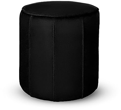 MG Design Runder Sitzhocker 42 x 45,5 cm in Schwarz mit Ziernähten – Gepolsterter Polsterhocker mit Füßen für Wohnzimmer oder Schlafzimmer