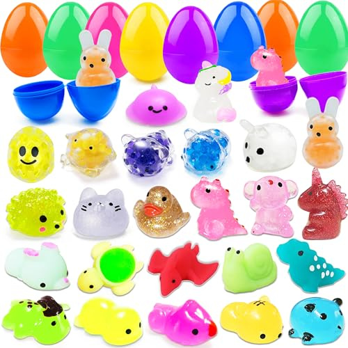 Lubibi 24 Huevos de Pascua Sorpresa Prellenados con Mochi Squishy Anti-Stress - Juguetes Sensoriales, Rellenos de Cestas, Premios de Aula, Fiestas Decoraciones & Regalos para Niños