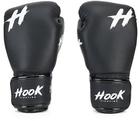 HOOK FIGHTING Ready to Spar Boxhandschuhe in Schwarz Handschuhe mit extra Handflächenpolsterung Verstellbarer Klettverschluss Gepolsterte Trainingshandschuhe Boxen