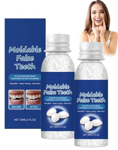 Ninnyi 2Pcs Temporary Tooth Filling Kit, Replacement Moldable False Missing Teeth Dental Repair for Fake Teeth and Filler 30ML