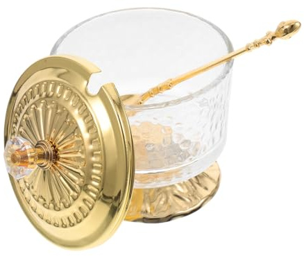 GALPADA Azucarero de Vidrio Transparente con Cuchara y Tapa Frasco Boticario para Cocina Almacenamiento Versátil de Azúcar Sal y Especias Diseño Claro y Mantenimiento Sencillo para Hogar