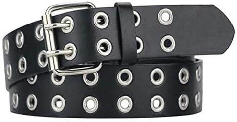 Yuwnd Schwarz Nietengürtel Damen, Doppelloch Ledergürtel Jeansgürtel Studded Belt, Punk Style Cosplay Gürtel Nieten Hip Hop Nietengürtel Herren für Jeans Hosen Gothic Rockwear