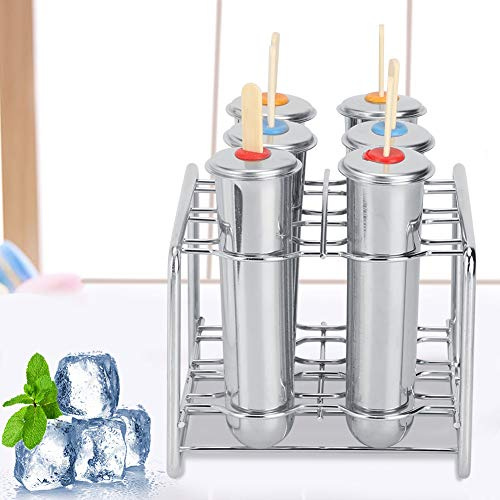 Generic Molde para Helado de Acero Inoxidable, 6 Piezas, Duradero, Fácil de Limpiar, Doble Ranura para Niños, Molde para Paletas, Suministros de Cocina para Fiestas