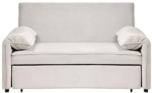 Beliani Sofa mit Schlaffunktion 2-Sitzer aus Stoff Ausziehbare Couch für 2 Personen Cremeweiß Horma