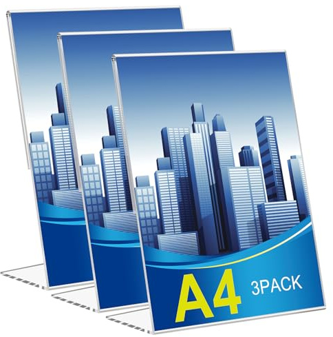 JAVODAT 3 Stück Glasklarer L-Ständer Hochformat Acryl A4 Werbeaufsteller,Aufsteller A4,Acrylic Table Sign Holders,Tischaufsteller Für Werbung, Speisekarte, Hinweisschild