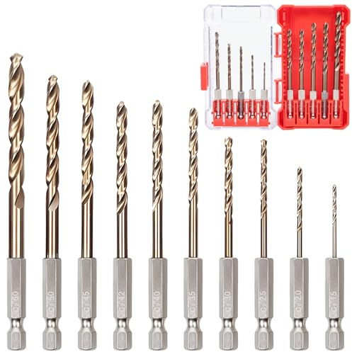 M35 Kobalt Bohrer,Spiralbohrer mit Sechskantschaft 1,5–6,0mm Set 10tlg,HSS Metallbohrer für Edelstahl Hartmetalle gehärteten Stahl Aluminium Kupfer,hitze und verschleißfest mit Aufbewahrungs box