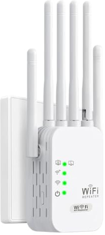 Repetidor WiFi,Amplificador señal WiFi, 6 Antenas, 2 Puertos LAN, repetidor de WiFi/Extensor WiFi, Cobertura de hasta 1200 Metros Cuadrados，Adecuado para oficinas y hogares, fácil de