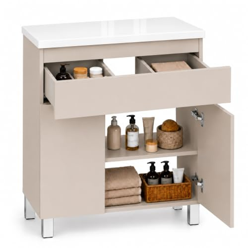 paplinskimoebel - Mueble de baño Ariza Top, suspendido o de pie, 60 cm de Ancho, sin Lavabo, con cajón, para lavabos de sobre encimera - Cachemira Mate