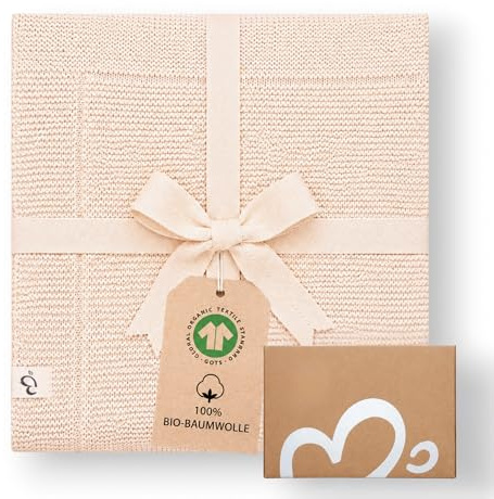 Babydecke Mädchen & Junge aus Bio Baumwolle GOTS – Baby Kuscheldecke Strickdecke 80x100 cm, Krabbeldecke für Neugeborene, Decke Baby für Kinderwagen & Bettchen, Geschenk zur Geburt in Geschenkbox