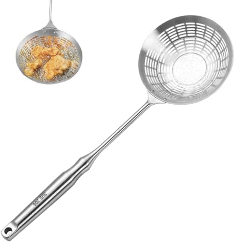 Colador de araña de acero inoxidable, cuchara para freidora de 16, 7 pulgadas, espumadera con mango largo para freír y escurrir de forma segura, utensilio de cocina profesional