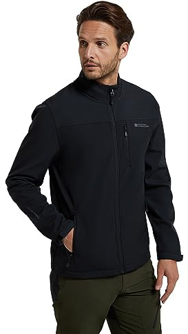 Mountain Warehouse Grasmere Mens Softshell Jacket - Water Resistant Raincoat, Breathable Mens Coat, Lightweight Jacket, Bonded Fabric - Best For Spring Summer Black M