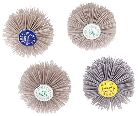 4Pcs 80# 120# 180# 240# Schleif Nylon Radbürste Holzarbeiten Polieren Schleifer | Schleifmopp Schleifscheibe mit 6 mm Gewindeschaft Sortiment Kit zum Entfernen von Rost und Lackieren
