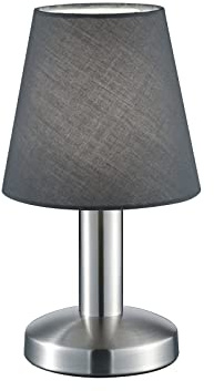 Tischlampe Silber matt mit Stoffschirm Grau - Touch dimmbar, 24cm klein