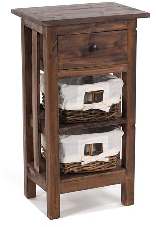 Table téléphonique « Rattan 70 » | 70 x 38 x 28 cm (H x l x P), acajou, avec paniers en rotin et tiroir | Table d'appoint en bois massif, console en bois, armoire de salle de bain | Couleur : 03