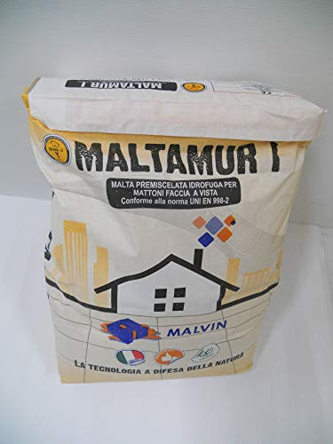 Malvin Maltamur I - Malta Premiscelata Idrofuga per Mattoni Faccia a Vista Conforme alla norma UNI EN 998-2 - n° 1 Sacco kg 25g