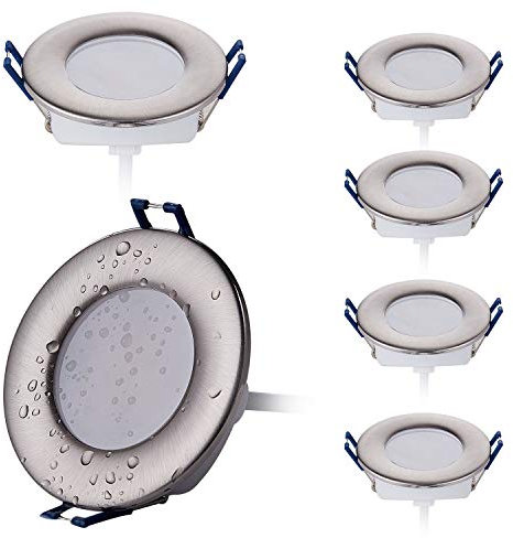 HCFEI 6x LED Einbau-Strahler 5W Eisen-gebürstet IP44 230V Bad Feuchtraum Außen 230V Spot 68 mm Einbau-Lampe Warmweiß 3000K