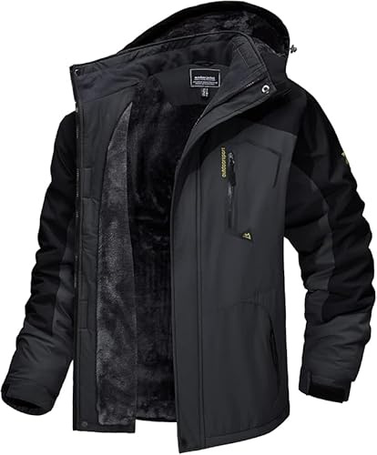 MAGOCMSEN Mens Fleece Jackets Winter Thermal Skiing Mountain Windbreaker Water Resistant Coats with Hood