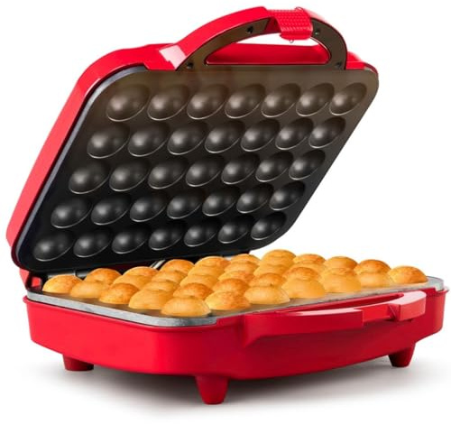 Holstein Housewares 35-Count Cake Pop Maker with Non-Stick Plates & Indicator Lights – Bakes 35 Sweet or Savory Pops Fast, Perfect for Birthday Treats & Holiday Party Snacks, Red
