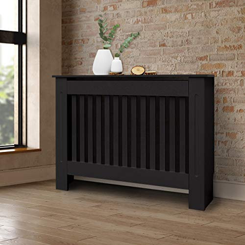 ECD Germany Copritermosifone MDF 112x19x82 cm Rivestimento del Radiatore Verniciato Nero Copertura del Radiatore Stile Casa di Campagna Copricalorifero Coperchio Radiatore in Legno Protezione
