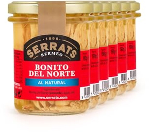 CONSERVAS SERRATS - Bonito del Norte del Cantábrico al Natural Sin Aceite - 6 Frascos x 190g (Total: 1140g) - Elaboración Artesanal desde 1890 - Sin Gluten - Rico en Omega 3