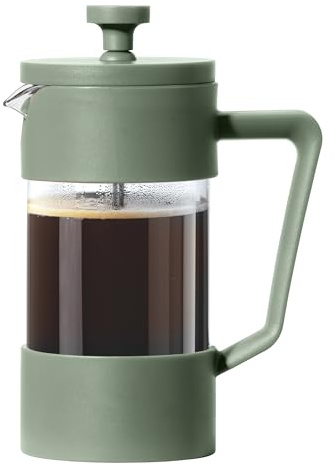 Oggi French Press Coffee Maker (12oz)- Borosilicate Glass, Coffee Press, Single Cup French Press, 3 cup Capacity, Olive