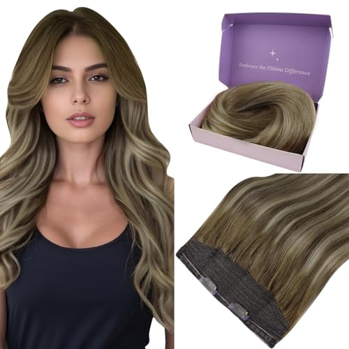 Fshine Secret Wire Extensions Echthaar 40 cm 80 g Draht Extensions Echthaar mit Clips Dunkelbraun bis Aschbraun und Mittelblond für Dünnes Haar Farbe 3 8 22