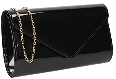 SwankySwans Alisa Patent Party Prom Evening Clutch Bag, Black, One Size
