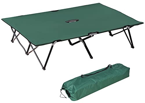 Outsunny Campingbett Klappbar für 2 Personen Feldbett Klappbett mit Tragetasche bis 136 kg belastbar Stahl Oxford Grün+Schwarz 193 x 125 x 40 cm