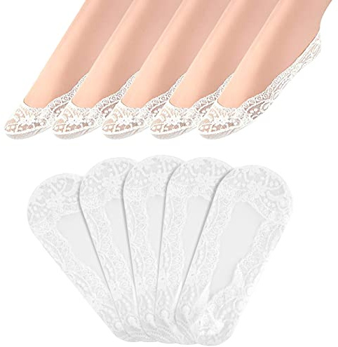 FEPITO 10 Pairs Women No Show Lace Boat Socks Non slip Ankle Socks Low Cut Liner Invisible Socks for Sneaker Loafers
