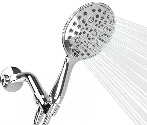 SparkPod 6 Spray Setting High Pressure Hand Held Shower Head - 6 Wide Angle Handheld Shower Head Set with Brass Swivel Ball Bracket and 70 Inch Long Hose - Luxury Design (Luxury Polished Chrome)