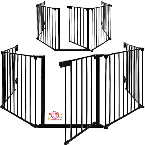 Barrera de Seguridad para Chimenea con Puerta de Metal, Barrera de Seguridad para Niños y Mascotas-Vallas Infantiles, Proteccion Escaleras Niños, Rejilla plegable-310 * 2,5 * 75cm (5 pz)