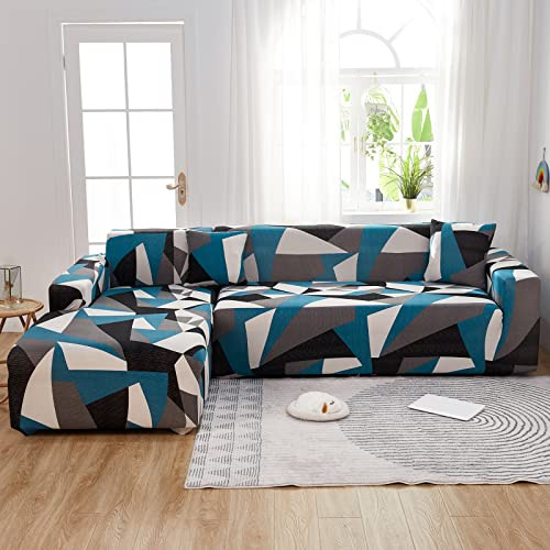 Mingfuxin Sofa-Schonbezüge, Elastische Stretch-Sofabezüge Überwürfe, Abschnitts-Sofabezüge Ecksofa Schonbezug Möbelschutz with 2 Stücke Kissenbezug für 3 Sitzer + 3 Sitzer L-förmige Sofa