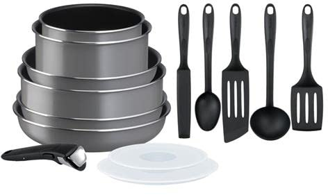 Tefal Ingenio L1569002 Easy Cook & Clean 14 Pcs Cookware Saucepan Pots and Pan Set, Grey (for All Heat Sources Except Induction)