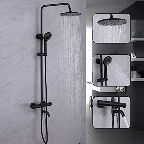 CAZARU Haushalt Hotel Thermostat Intelligentes Duschset, Duschsystem Haushalt Badewannenhahn Duschkopf Duschsäule Höhe Einstellbar, Badezimmer Unterputz Badewanne Thermostat Dusche Regen Schwarz