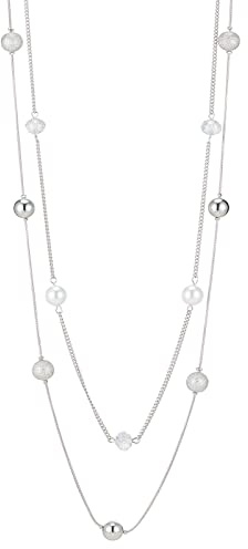 FULU AUTUMN Lange Perlenkette Damen Silber Schwarz Statement Kette Modeschmuck Kett Lang Vintage Schmuck Geburtstag Geschenke für Frauen