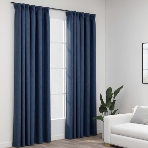 Homgoday Tende Oscuranti con Ganci Effetto 2 pz Blu 140x225 cm, Mobili per Casa Interno Esterno Soggiorno Camera da Letto