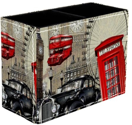 VAPOKF London Vintage Poster Stifthalter für Schreibtisch, 2 Fächer, Stiftehalter, Make-up-Pinsel, Aufbewahrung, Schreibtisch, Schreibwaren, Organizer für Home Office
