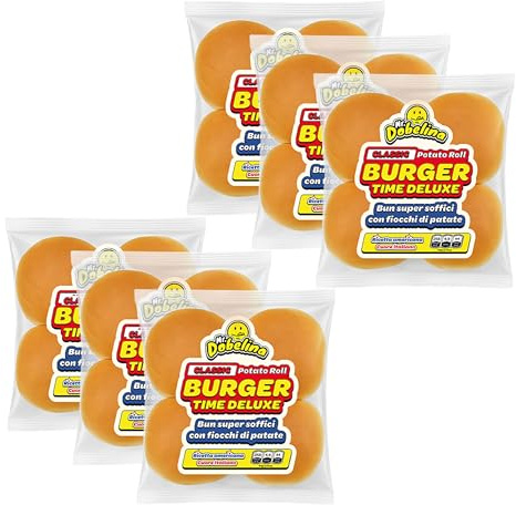 Mr.Dobelina Classic Kartoffelbrötchen, 6er-Pack 4x54g, Weiche Brötchen, Kartoffelbrötchen, Laktosefrei, Made in Italy, Ideal für American Burger, Smash Burger und Sandwiches